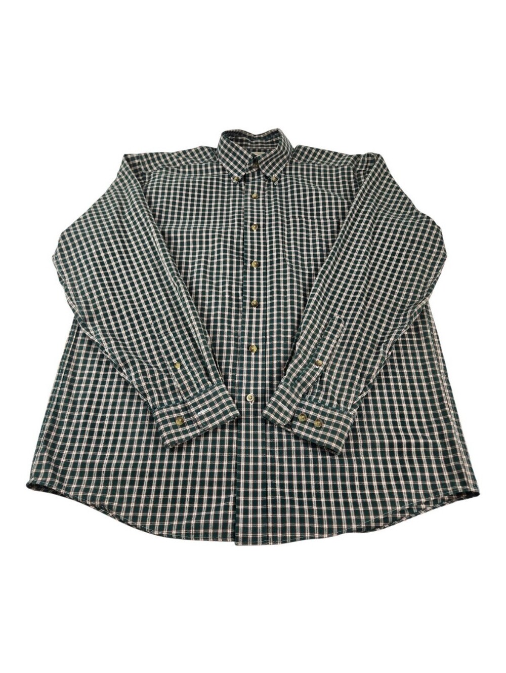 L.L.Bean Men's M Green Plaid Button Up Shirt Cotton Traditional Fit Long Sleeve